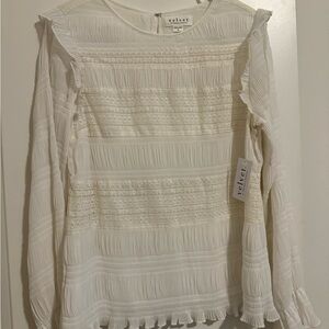 NWT Velvet by Graham & Spencer for Anthropologie white ruffle Long-Sleeve Blouse